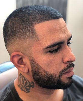 Clean mid close fade with straight edge razor line!!