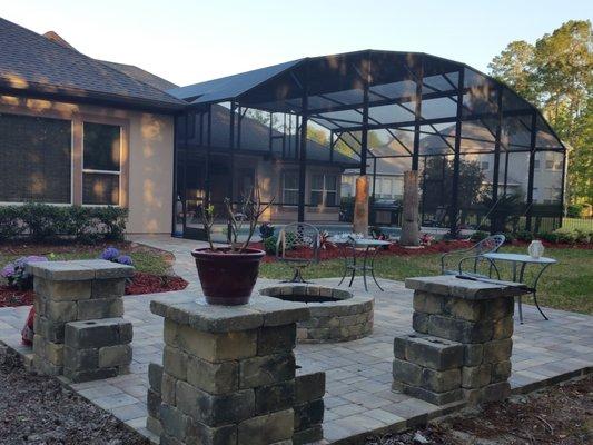 Pool Enclosure with pavers.