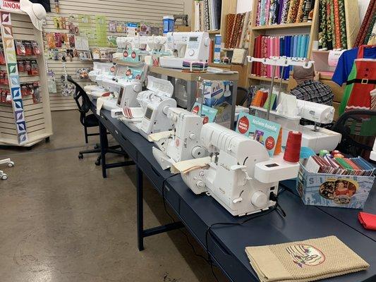 View of some of Stitchin Shack's Baby Lock sewing machines.