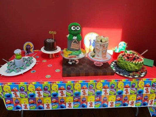 The rice crispy treats are pictured on the far left. Seriously adorable.