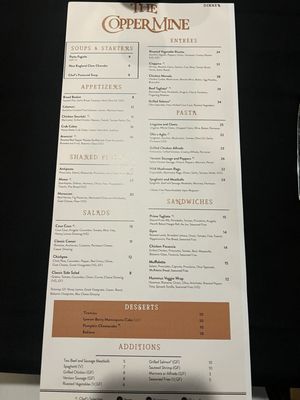 Dinner menu