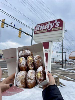 Chocolate and mocha and vanilla custard paczkis