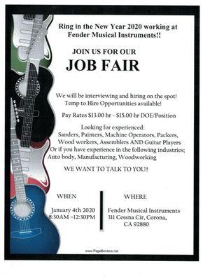 Come join us for a Job Fair on Saturday, January 4th!!!!