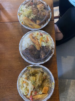 Top to bottom: Brown Chicken Stew, Jerk Chicken, and Curry Chicken. All size small $9