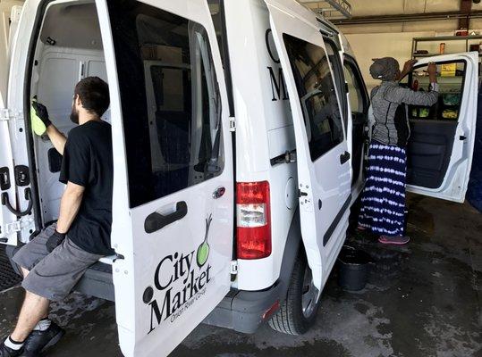 The City Market van getting full service.