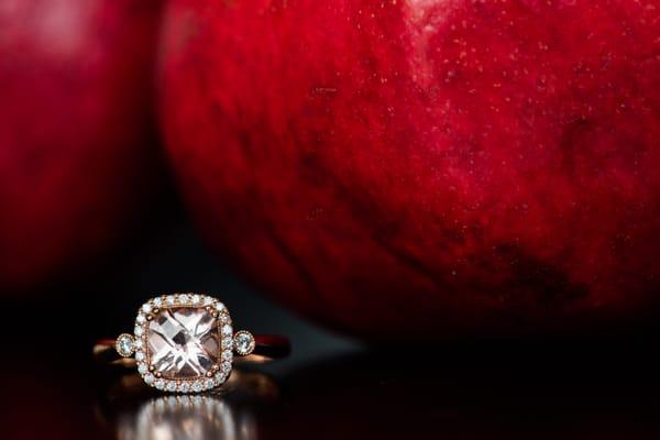 Morganite with rose gold ring shot