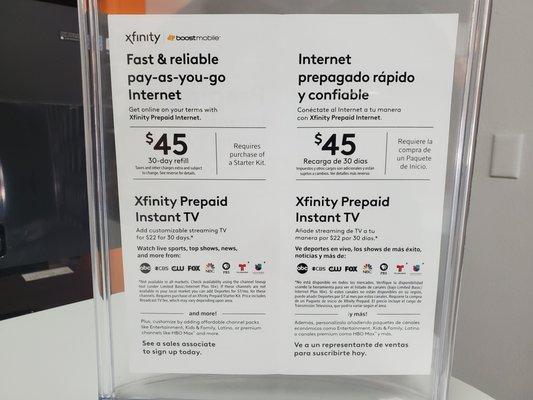 Overview of our prepaid internet plans with Xfinity