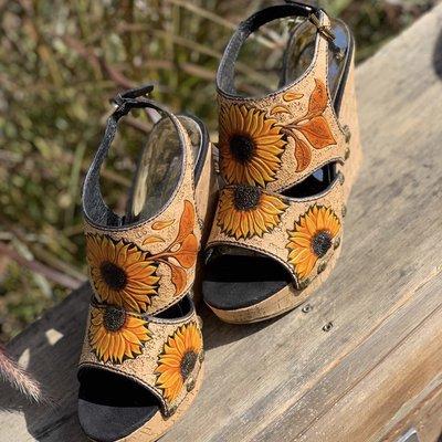 Custom Tooled Sunflower Sandals