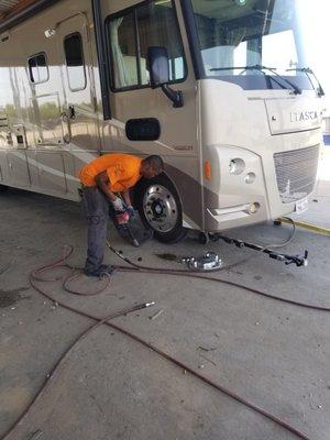 Replacing our worn tires,