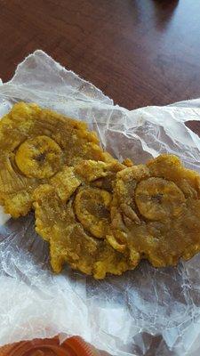 Frozen tostones. Wasn't pleasant and would not order this again! Disappointed!!!