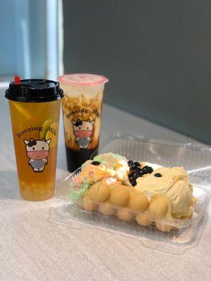 Freezing Milk rolling ice cream &boba tea