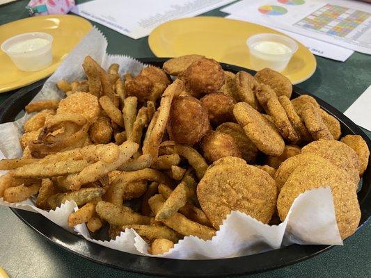 Appetizer sampler platter.