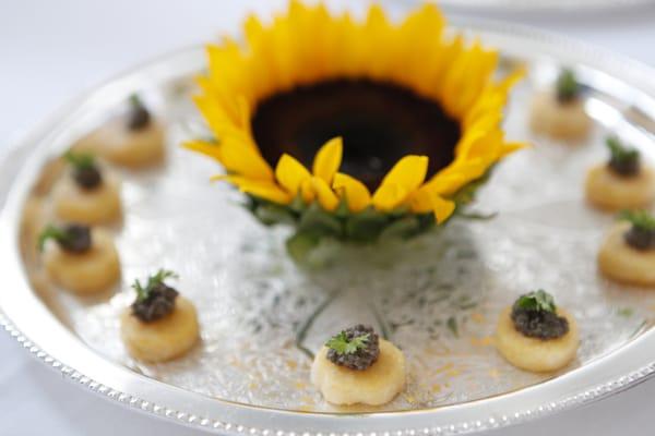 Parmesan Polenta Rounds with a wild mushroom mousse and truffle oil drizzle