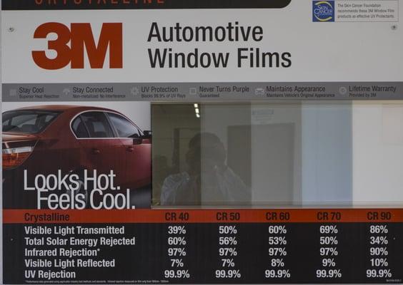 3M Crystalline tint specifications.  The darker the more heat rejection.