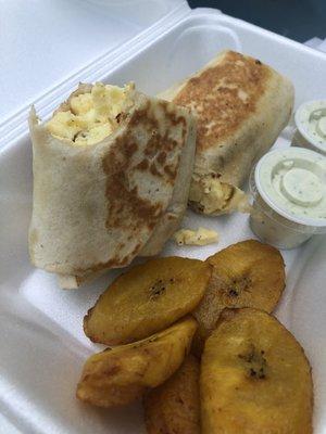 Bacon breakfast burrito with plantains