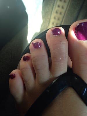 Worst paint job ever! So sloppy and pedicure was far from relaxing. Never going back