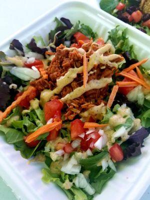 Bbq jackfruit salad with a vegan ranch.