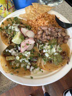 Chicken, veggie, hybrid carnitas pastor.  SOOO GOOD