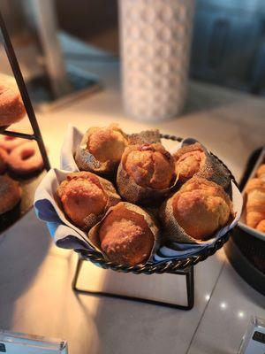 Warm muffins on our morning breakfast buffet.