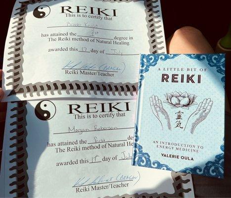 Our certificates from a Reiki class!