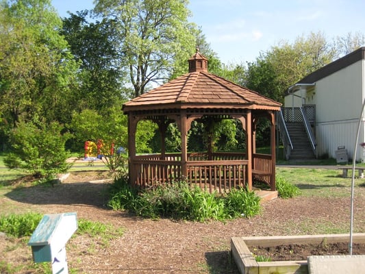 a gazebo in the garden