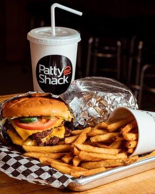 Double Cheeseburger, Fries and Ice Cold Soda Pop