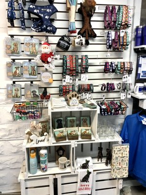 Dog section...decor, toys, drinkware.....even collars & leashes, designed and made right in our shop!