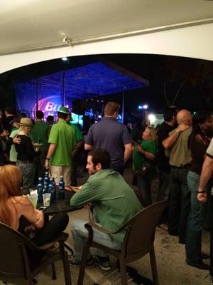 St patty s day party in the parking lot, free cover and live entertainment.