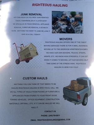 A brief description of some of our General labor we offer at Righteous Hauling