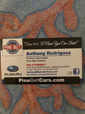 Business card for a dishonest salesperson. Anthony Rodriguez.