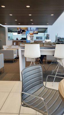 Seating area with the, coffee,water, and snacks