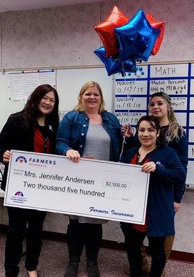 Proud to present a local teacher with her grant check!  Thank Americas Teachers!