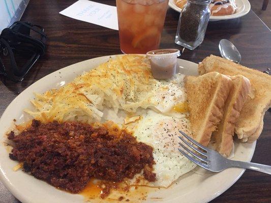 Chorizo, 2 eggs, hash browns w/ toast!