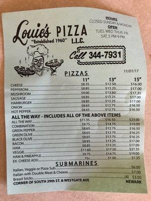 Menu and pricing as of 9/10/21.