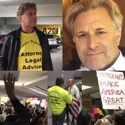 2017 at the San Francisco Airport demonstration against President Trump's Immigration policies to offer free legal support.