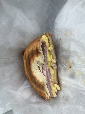 Gluten-free ham, egg, and cheese bagel. (I ate the other half before taking the picture. It was so good!)