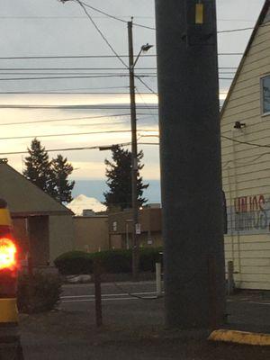 Gorgeous peekaboo of Mt. Hood  from the drive-thru