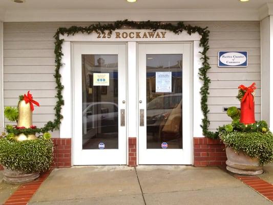 Entrance during the Holiday Season at the Pacifica Chamber of Commerce & Visitor Center in Pacifica, CA, 1 block from an ocean view