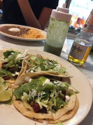 tacos pastor with salsa verde