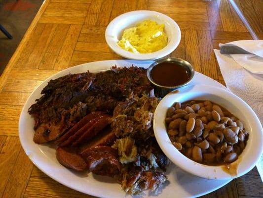 Brisket, pulled pork and sausage