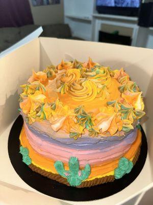 Ombre Sunset Cactus Cake