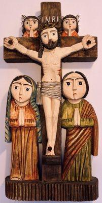 Crucifixion by Tadeusz Kacalak 20" x 10" x 4".
 He has won over 50 awards around the world for his carvings.