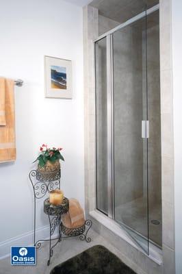 Oasis Shower Doors has a solution for any budget, whether its a fully-framed, semi-frameless (shown) or frameless shower enclose