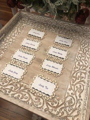 Name plates for our intimate tea party