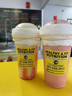 mango pineapple and candy cane protein shakes