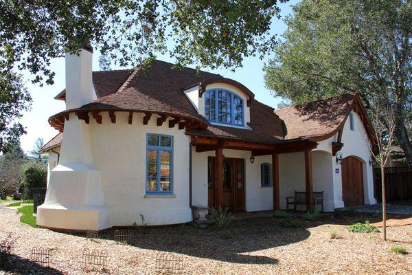 New home in Los Altos, California, two stories with basement.  Inspired by the rural chateaux and farmhouses of 17th century France.