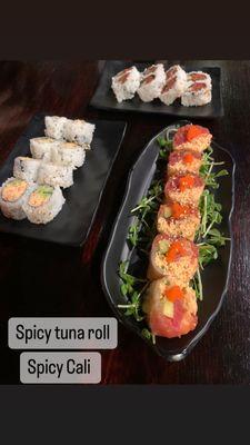 Spicy tuna roll and spicy California roll