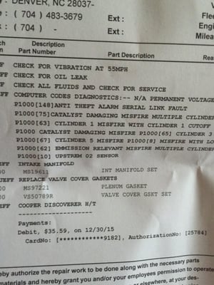 misfires and proof vehicle was no where near passing a legit inspection and before the rear main seal leak was Identified.