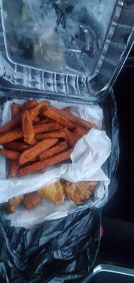 Garlic pepper wings with sweet potato fries