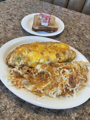 Hoosier omelette with wheat toast.  $10.99